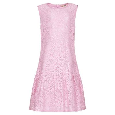 pink Drop Waist Embellished Lace Dress